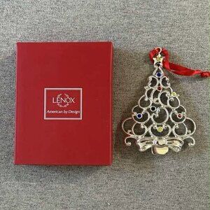 NOS Lenox Silverplate Sparkle & Scroll Multi-Crystal Tree Ornament